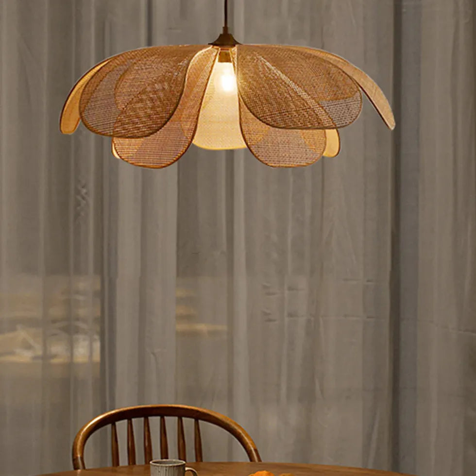 Rattan Multi-Petal Translucent Pendant Light