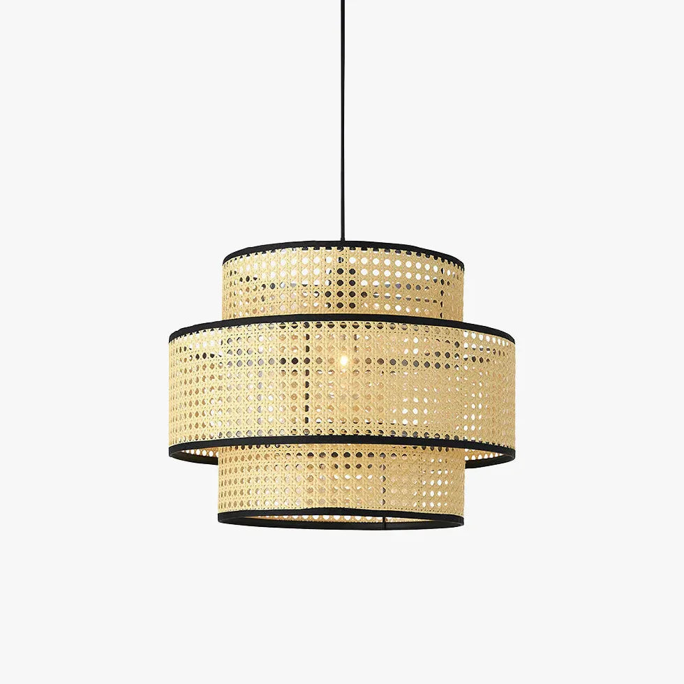 Rattan Double-Layer Cylindrical Pendant Light