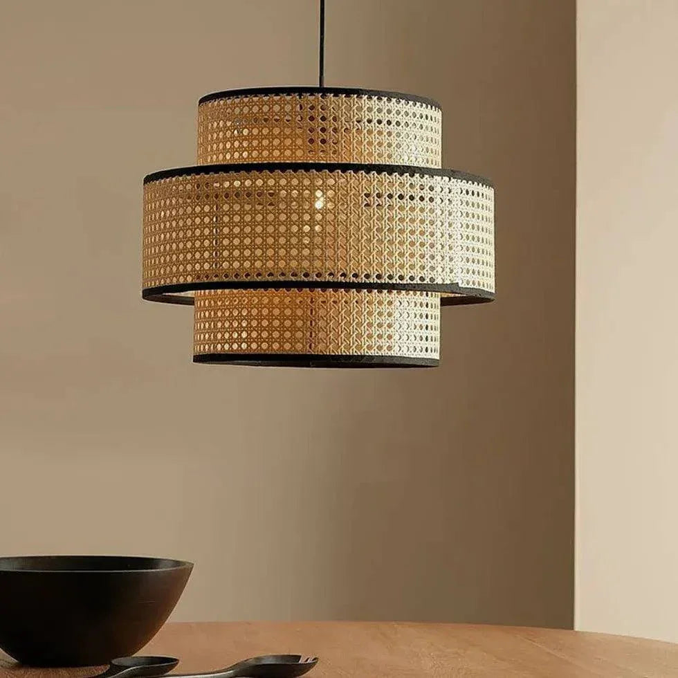 Lustre Cylindrique Double Couche En Rotin - Clowas.fr