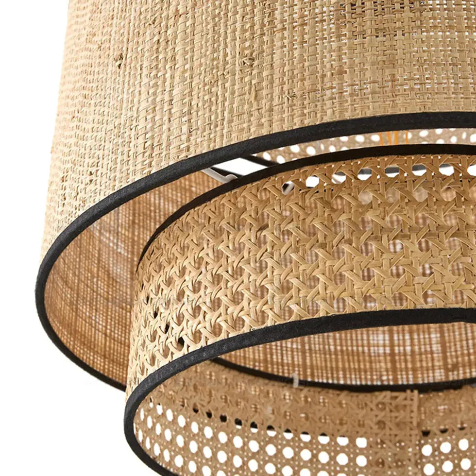 Rattan Double-Layer Cylindrical Pendant Light