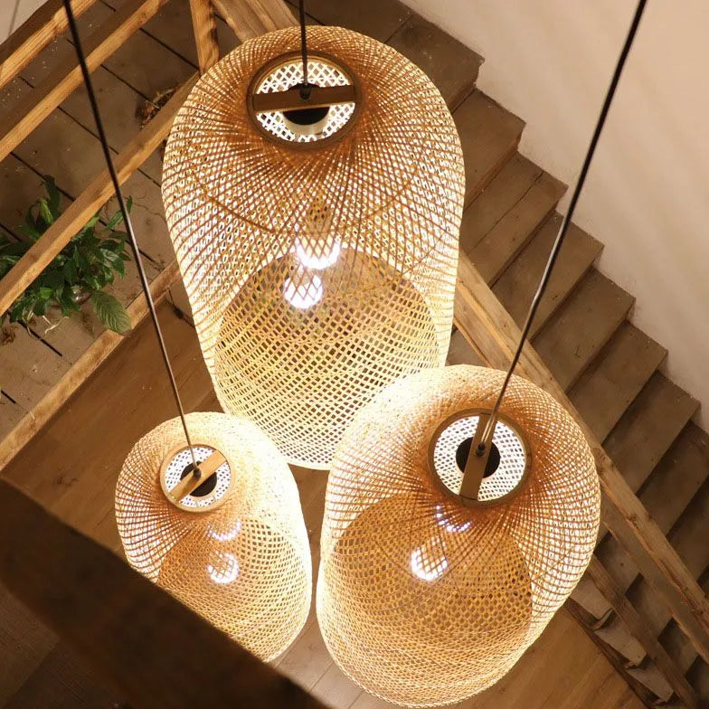 Woven Rattan Mesh Bell-Shaped Pendant Light