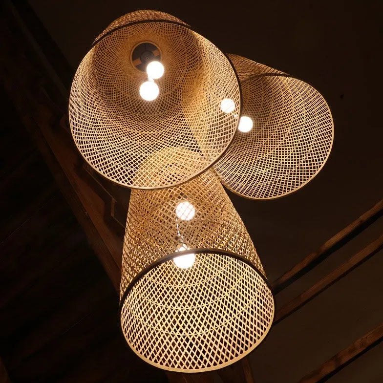 Woven Rattan Mesh Bell-Shaped Pendant Light