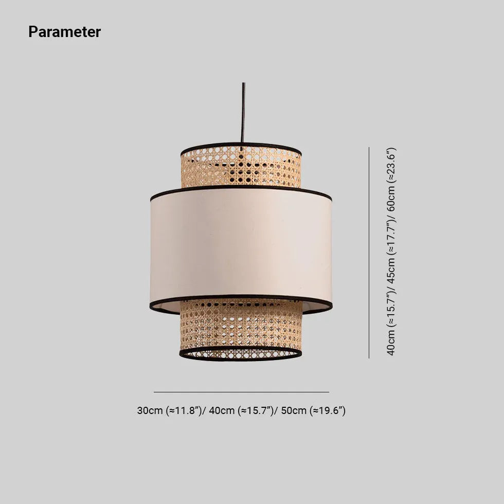 Rattan and PVC Double-Layer Cylindrical Pendant Light