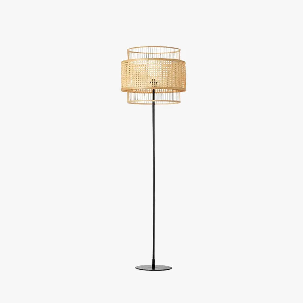 Lampadaire minimaliste en osier cylindrique double