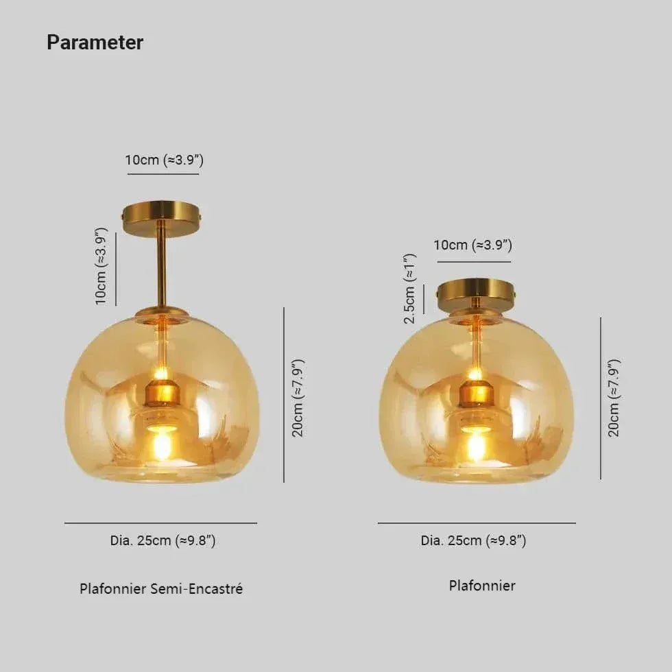 Plafonnier LED Globe en Verre Laiton Vintage pour Couloir