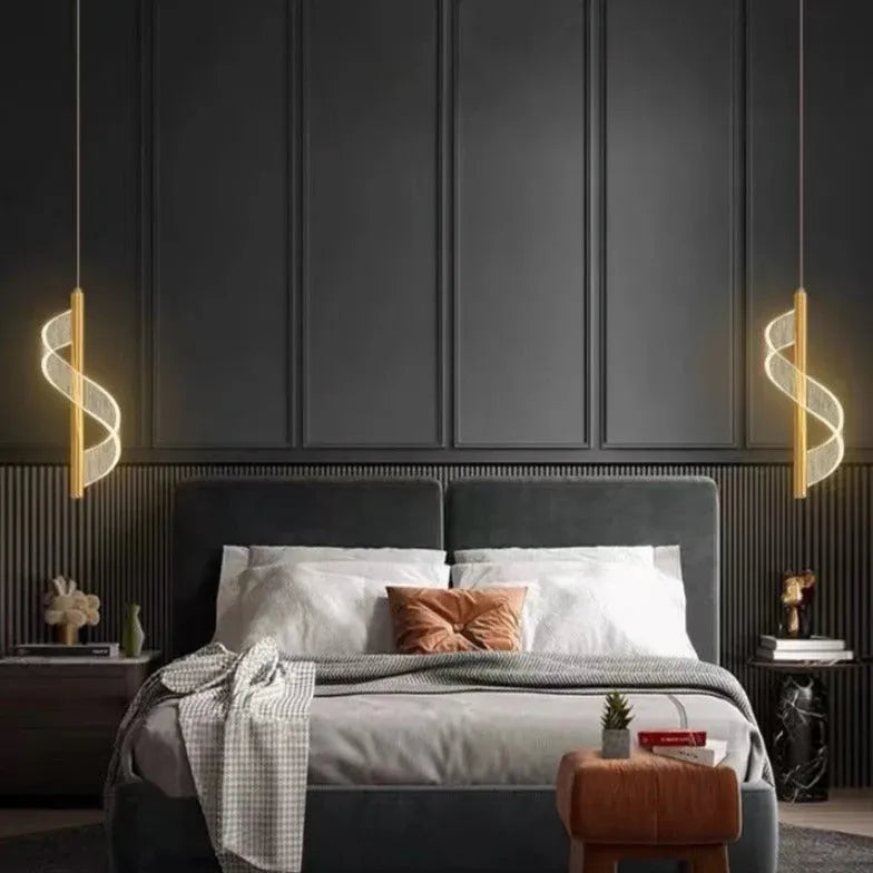 Streamline Spiral Bedroom Gold Pendant Light