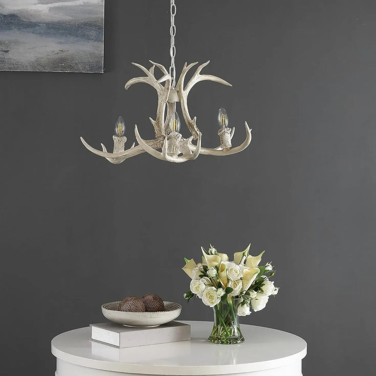 Faux Antler White Candelabra Branch Chandelier