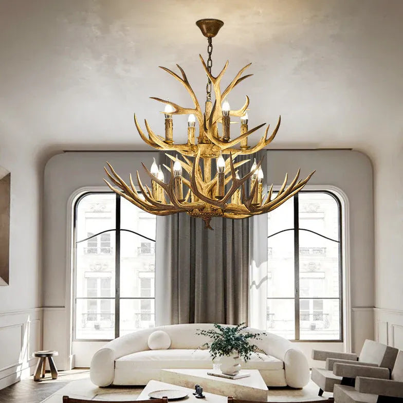 Lustre chandelier en bois imitation bois de cerf