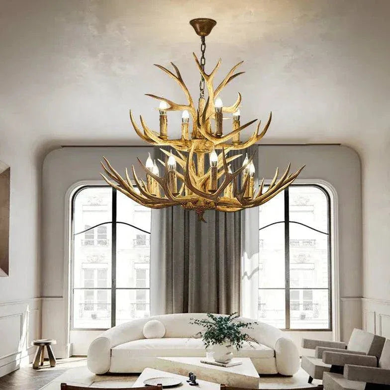 Lustre Chandelier En Bois Imitation Bois De Cerf - Clowas.fr