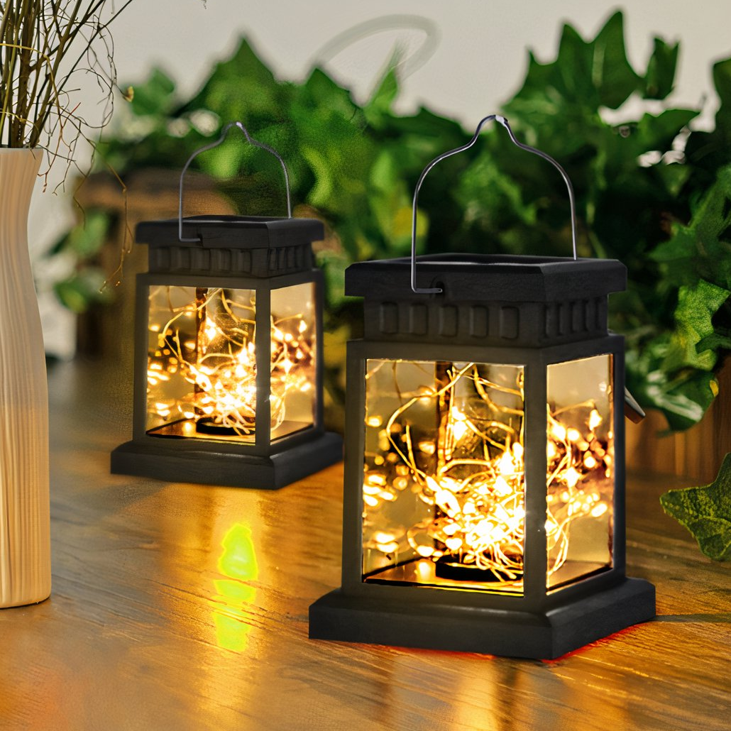 Lanterne Solaire Extérieur à Suspendre LED Portable Noire pour Jardin