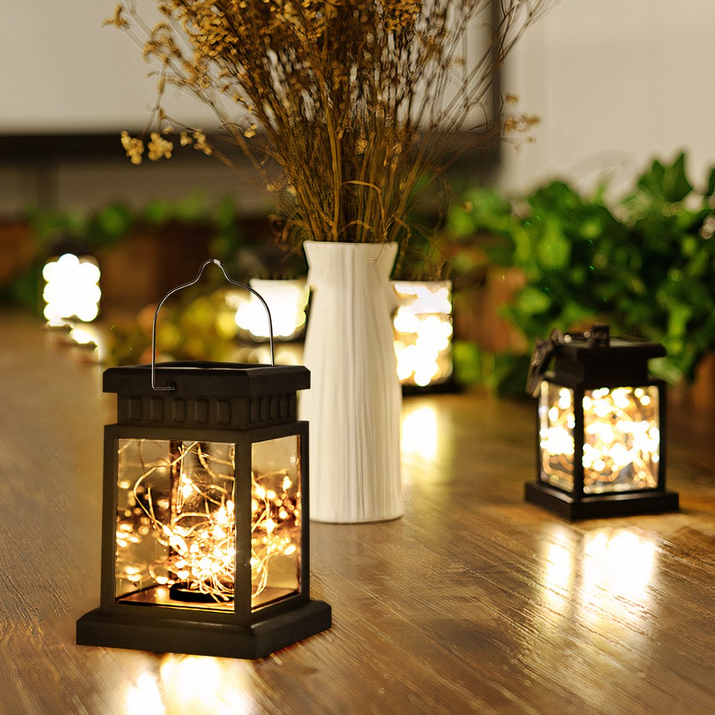 Lanterne Solaire Extérieur à Suspendre LED Portable Noire pour Jardin