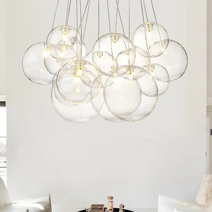 Large Transparent Glass Bubble Cluster Chandelier