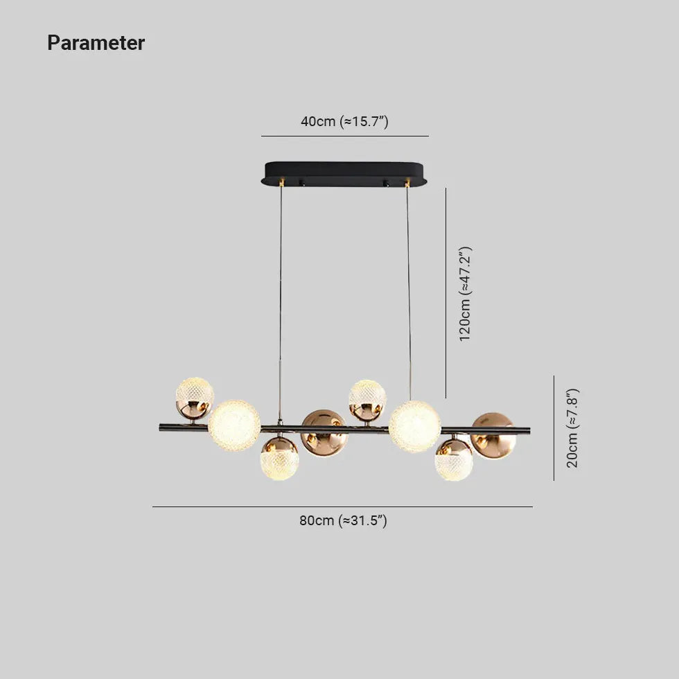 Suspension linéaire en verre doré à plusieurs sphères