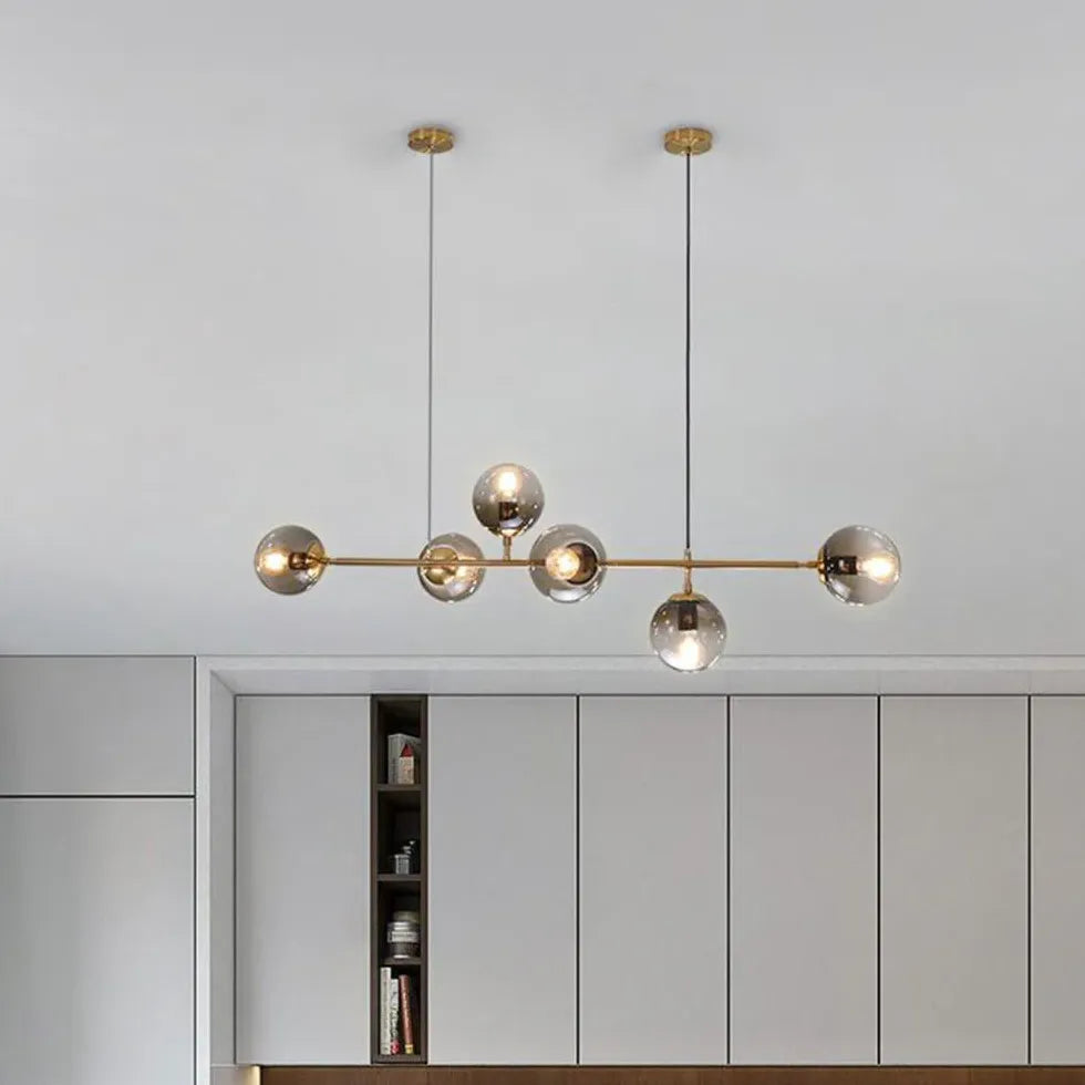 Linear Gold Metal Multi-Head Minimalist Pendant Light