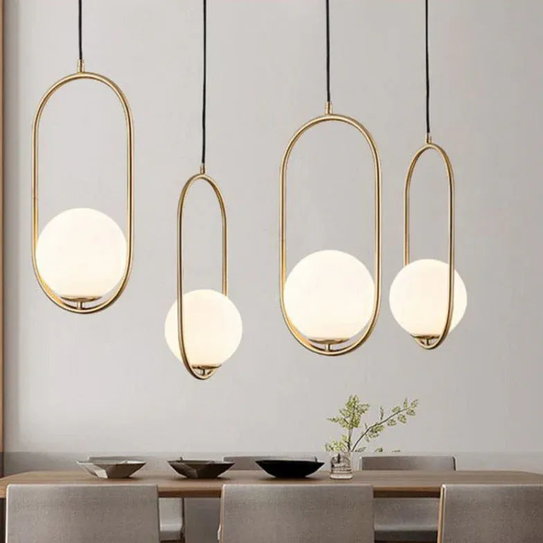 Oval Metal White Ball Minimalist Pendant Light