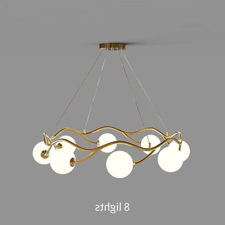 Wave-Shaped White Glass Ball Chandelier