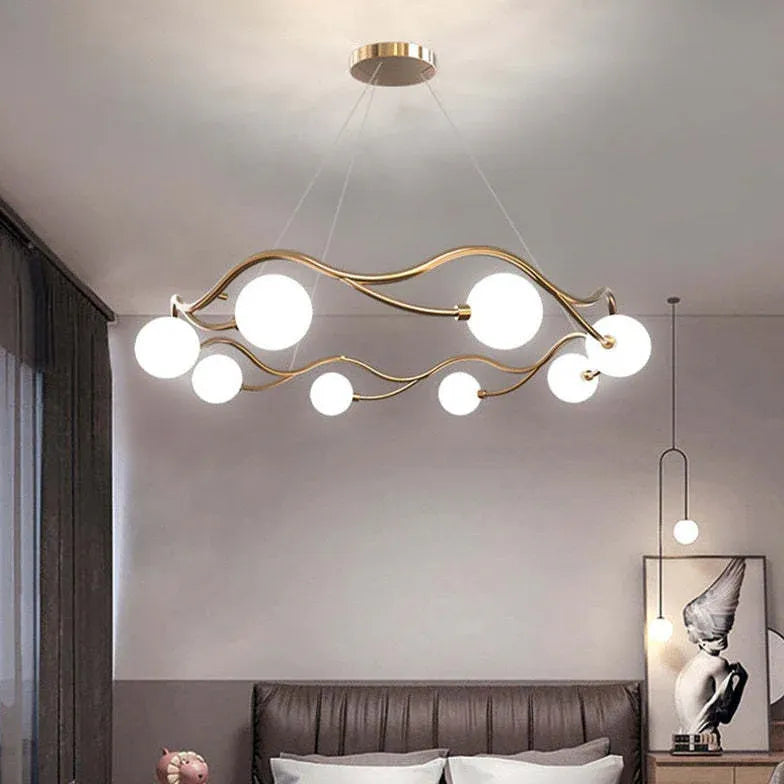 Wave-Shaped White Glass Ball Chandelier