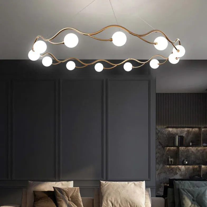 Wave-Shaped White Glass Ball Chandelier