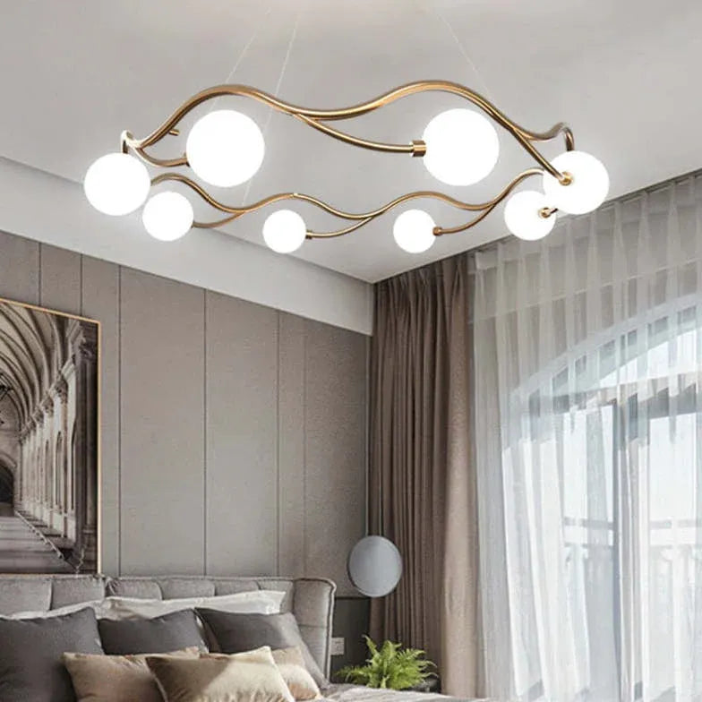 Wave-Shaped White Glass Ball Chandelier