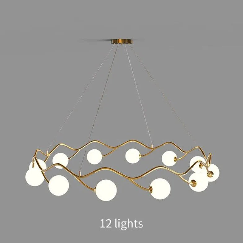 Wave-Shaped White Glass Ball Chandelier