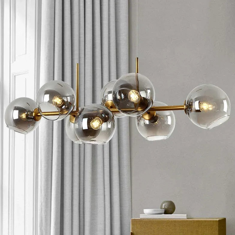 Lustre de salon multi-boules en verre transparent