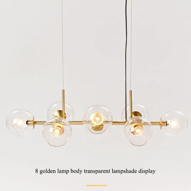 Lustre de salon multi-boules en verre transparent