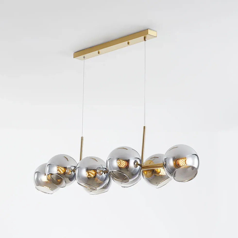 Lustre de salon multi-boules en verre transparent