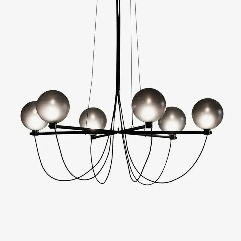 Black Metal Frame Gray Glass Ball Chandelier