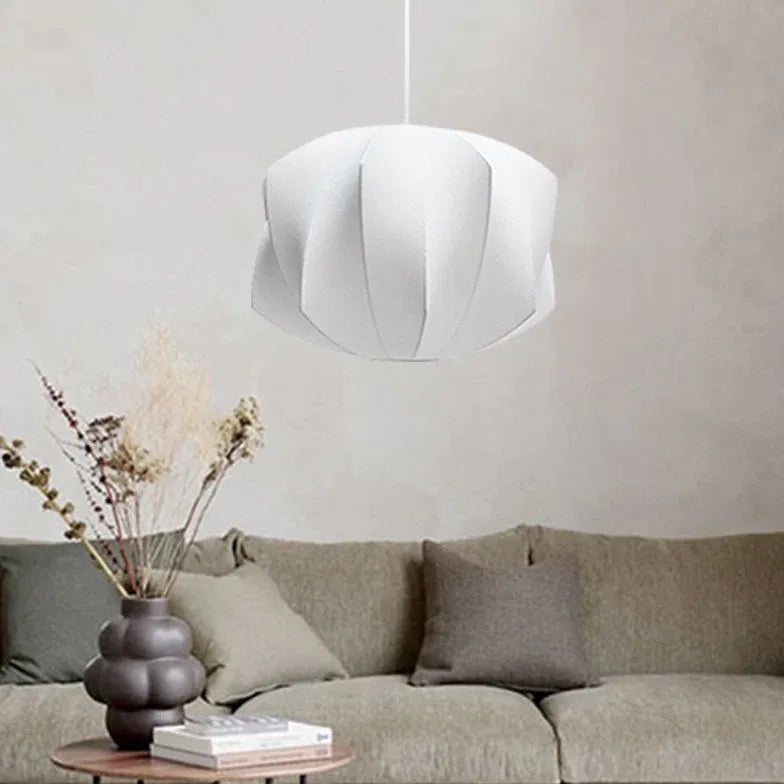 Lustre rétro en tissu blanc en forme de lanterne