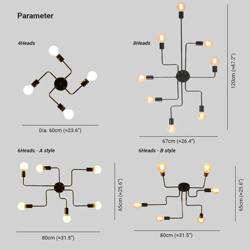 Molecule-Inspired Industrial Black Flush Ceiling Lights