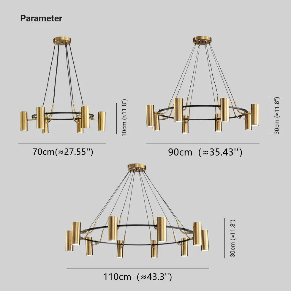 Lustre moderne doré à plusieurs têtes métalliques brillants